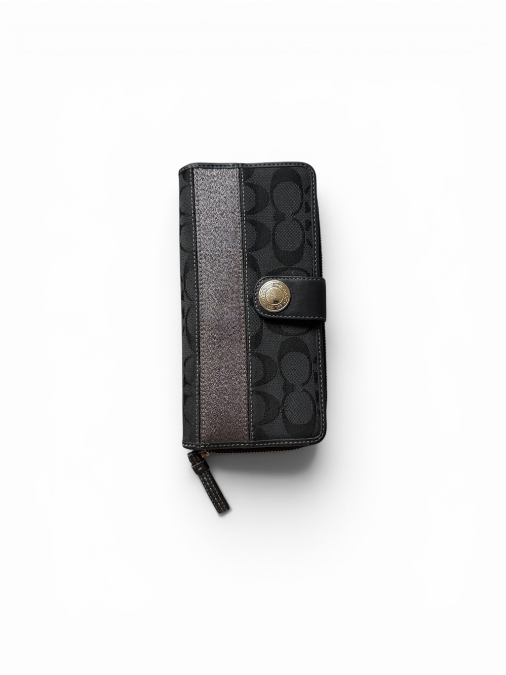 Coach Black Leather Wallet with Silver-Tone Snap